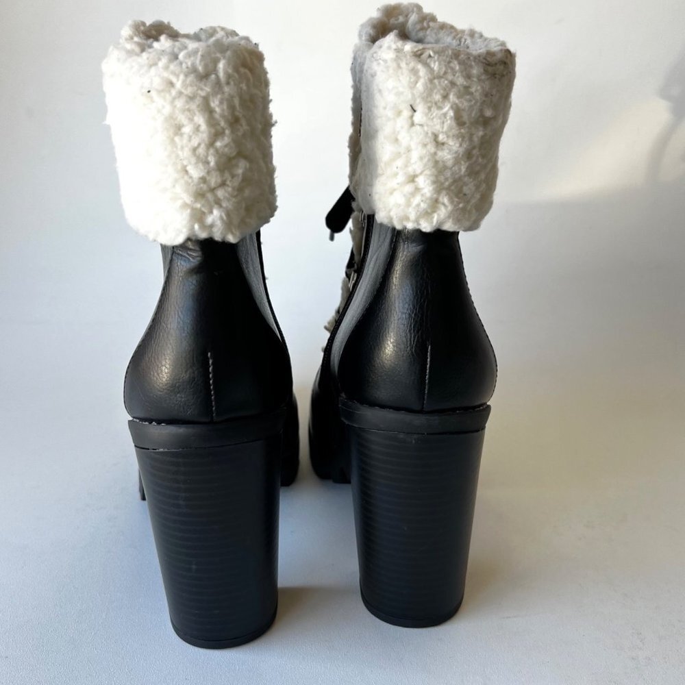 BCGeneration Black Fur booties Chunky Heel Women Boots Size 8 - Picture 3 of 12
